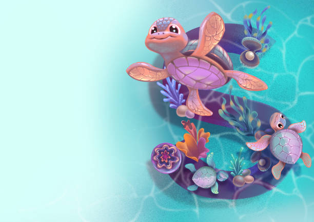 istock Mother turtle and baby turtle swimming in the ocean. 1491438805