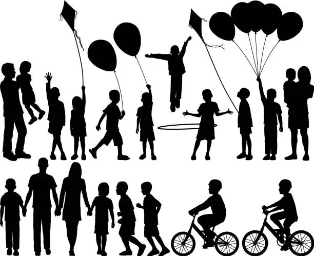 Vector illustration of Children and Families Silhouette