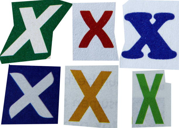 Letter x magazine cut out font, ransom letter, isolated collage elements for text alphabet, ransom note