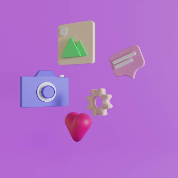 istock 3d social media network abstract social media and technology 3d icon camera, heart, setting, photo, chat, on purple background render illustration. 1491440422