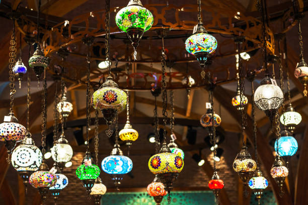 istock Turkish luminous chandeliers hanging from the ceiling in the Istanbul Bazaar. 1491442877