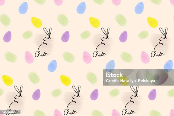 Patterned Line Easter Seamless Pattern Of Easter Bunny In One Continuous Line And Easter Eggs ...
