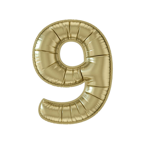 istock Number 9 balloon foil gold colored on white background 1491446891