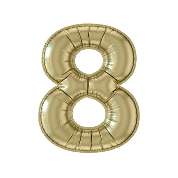 istock Number 8 balloon foil gold colored on white background 1491446903