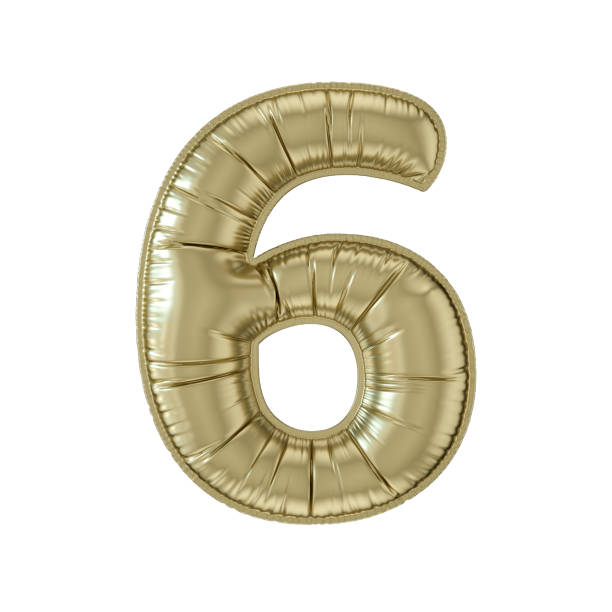 istock Number 6 balloon foil gold colored on white background 1491446927