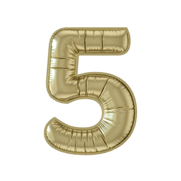 istock Number 5 balloon foil gold colored on white background 1491446935
