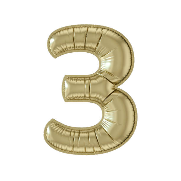 istock Number 3 balloon foil gold colored on white background 1491446955