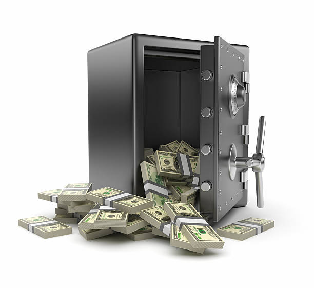 istock Steel safe box and money 3D. Isolated 149144774