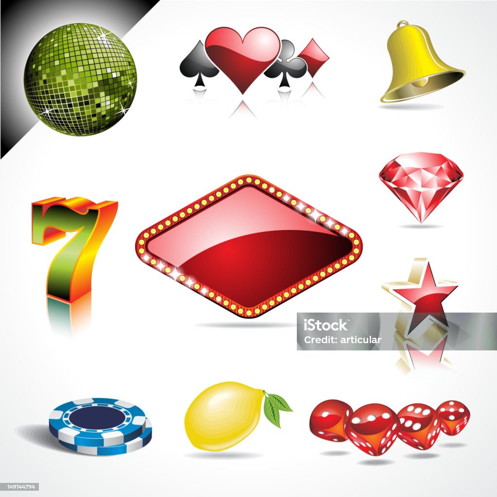 Slick casino gambling icon set with shadows and reflections Vector icon collection on a casino and fortune theme. Activity stock vector