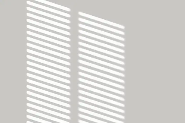 Vector illustration of Window blinds shadow light on wall background, sun shades overlay vector effect. Window blinds shadow in sunlight on wall, realistic room mockup