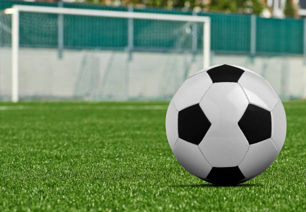 istock Black and white Soccer ball on grass field 1491451361