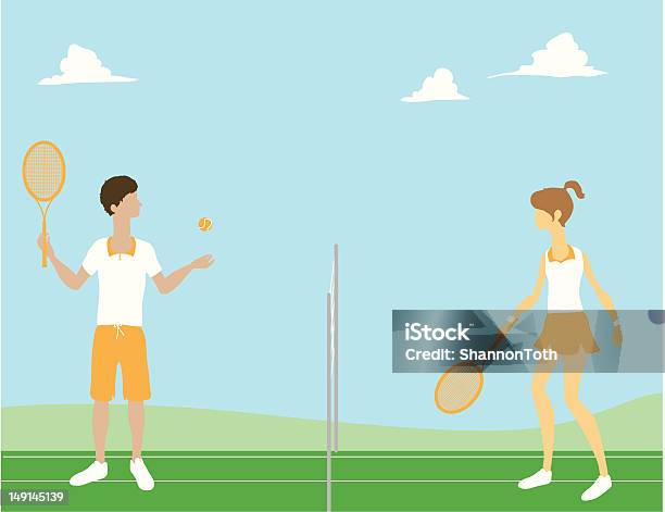 Guy Fille Jouant Au Tennis Vecteurs libres de droits et plus d'images vectorielles de Activité - Activité, Balle de tennis, Balle ou ballon