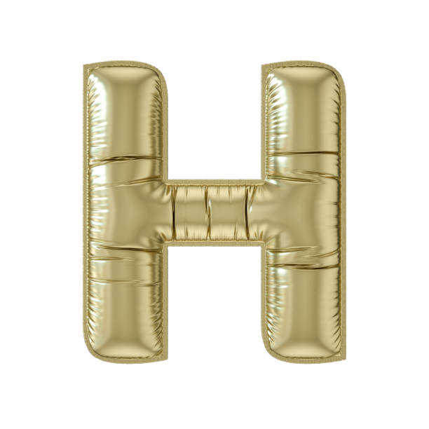 편지 h 풍선 금색 호일 흰색 바탕에 대문자 - letter h alphabet metal three dimensional shape 뉴스 사진 이미지
