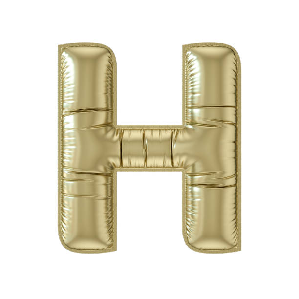 Letter H balloon gold colored foil uppercase on white background, 3d render.
