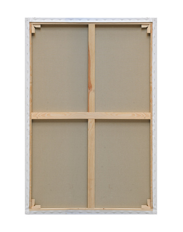 back of painter's canvas with exposed wood structure-vertical