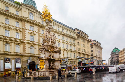 VIENNA, AUSTRIA MAY 2023 Plague Column, Trinity Column, on Graben street in Inner City district.