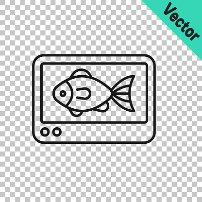 Black line Fish finder echo sounder icon isolated on transparent background. Electronic equipment for fishing. Vector.