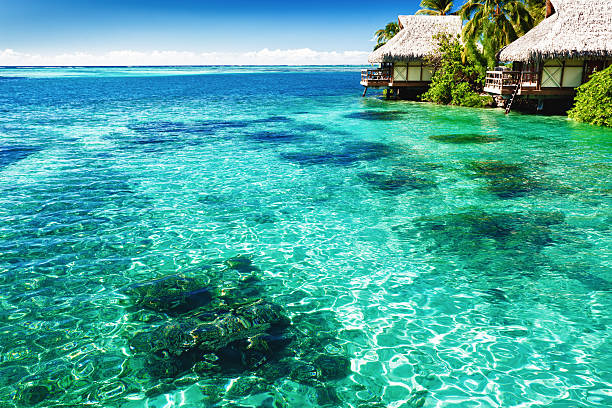 istock Over water bungalows with steps into amazing lagoon 149145592