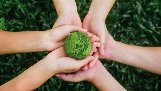 istock in hand holding green globe on green background Environmental concept, Earth Day and environmental protection. and environmental sustainability, helping the planet 1491461514