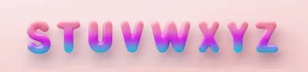 Vector illustration of 3D Colorful Gradient letters S, T, U, V, W, X, Y and Z a glossy surface on a pink background.