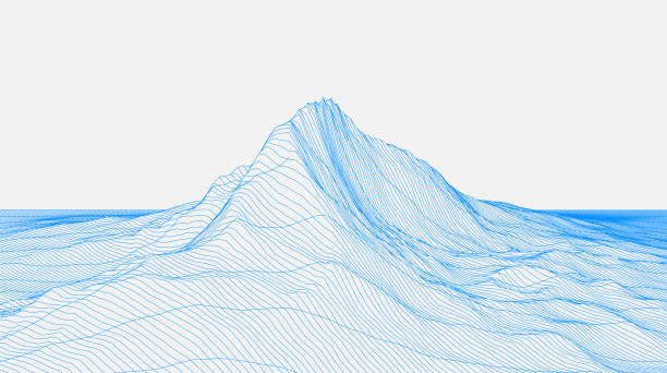 ilustrații de stoc cu abstract de munte linie wireframe cyber scena model de fundal - topografie