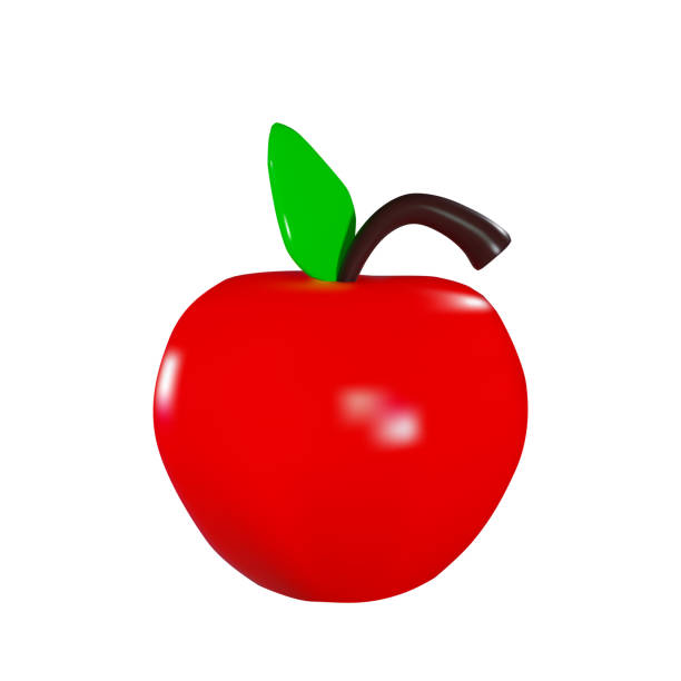 istock Render of a red apple with a green leaf and a twig. Vector illustration in 3d style isolated on white background 1491464989