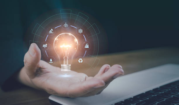 istock Power concept Ecology Elements energy sources. Hand hold light blub. Innovation and invention glow environment thinking sustainability, reusable, renewable power for bright future responsibility. 1491467890