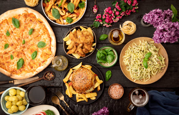 istock Table top view of Italian food. 1491469236
