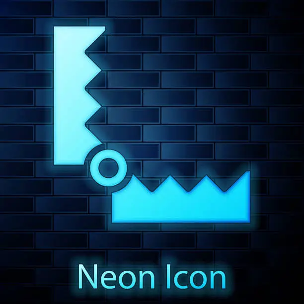 Vector illustration of Glowing neon Trap hunting icon isolated on brick wall background. Vector