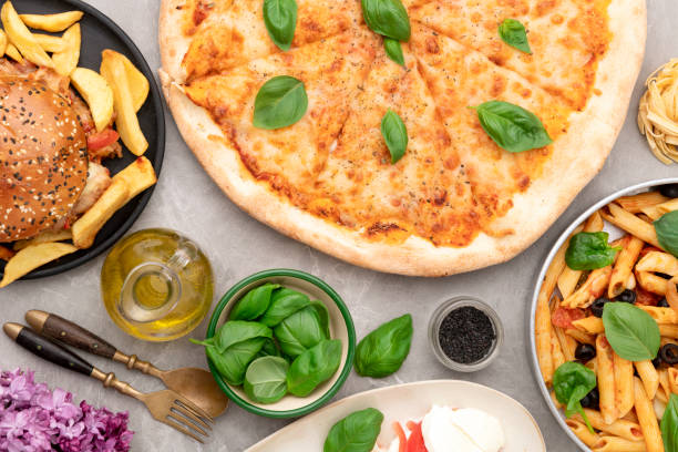 istock Table top view of Italian food. 1491470015