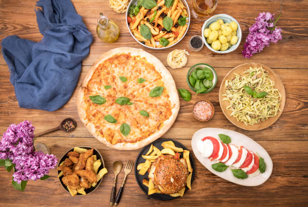 istock Table top view of Italian food. 1491470017