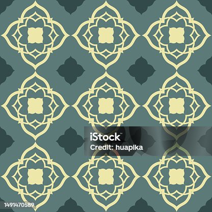 istock Yellow square stencil damask pattern 1491470589