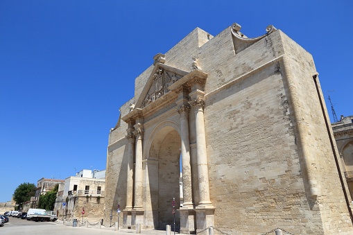 Lecce, Italy - city in Salento peninsula. Porta Napoli Triumphal Arch.