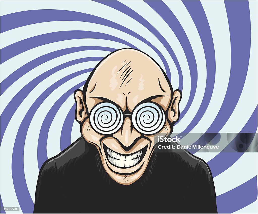 Hypno goggles man Man in spectacles trying to hypnotize you Hypnosis stock vector