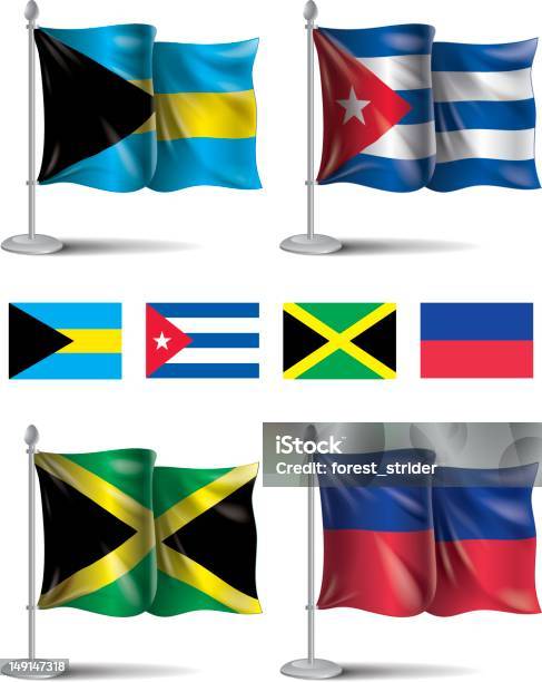Bandeiras Ícones Bahamas Cuba E A Jamaica Haiti - Arte vetorial de stock e mais imagens de Bandeira das Bahamas - Bandeira das Bahamas, Acenar, América Latina