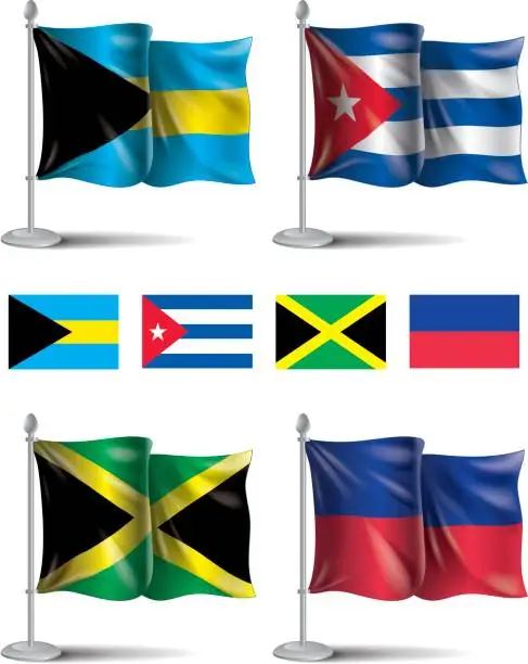 Vector illustration of Flags icons: Bahamas, Cuba, Jamaica, Haiti