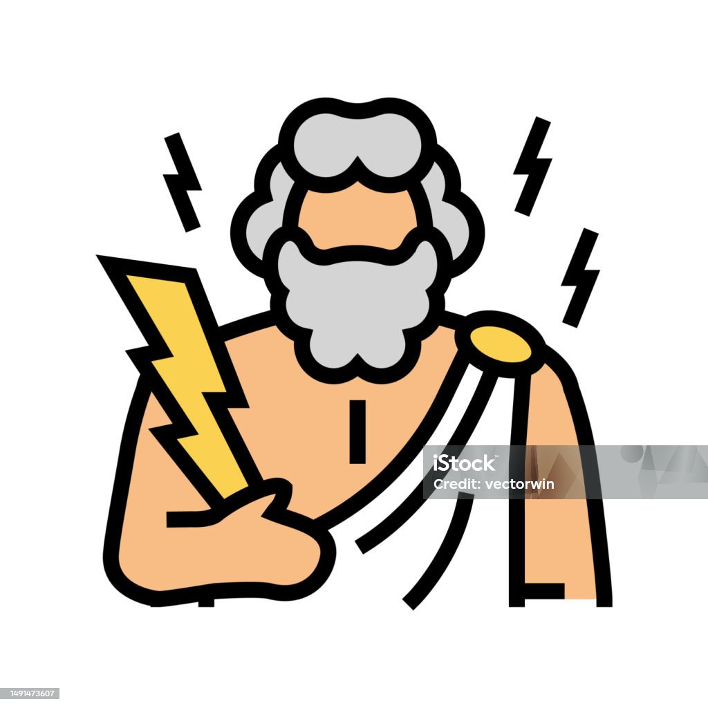 Zeus Dewa Yunani Mitologi Warna Ikon Vektor Ilustrasi Ilustrasi Stok