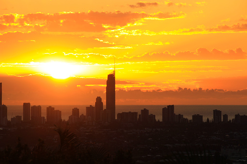A golden sunrise looking down to Surfers Paradise.