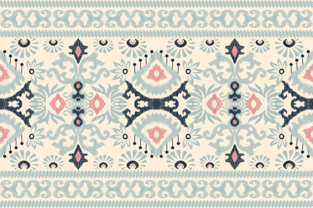 икат цветочная пейсли вышивка - india indian culture pattern paisley stock illustrations