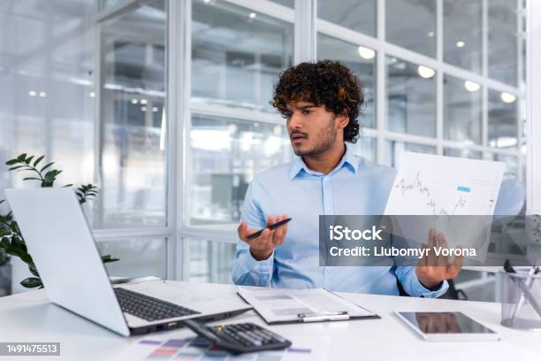 Reporting Man Upset Financier Showing Online Report Man Working Inside Office ...