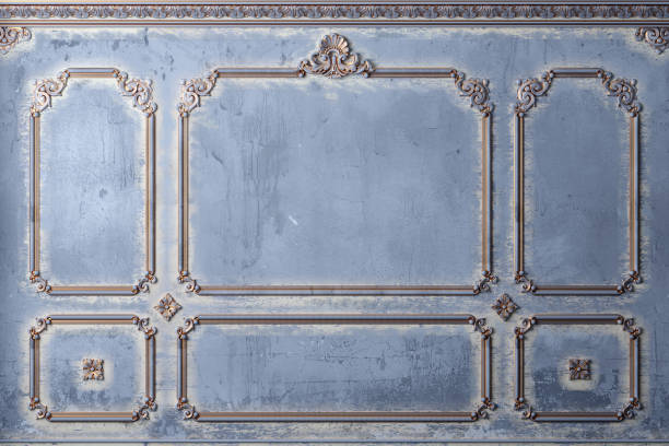 istock Classic wall of old gold stucco panels blue paint 1491478165