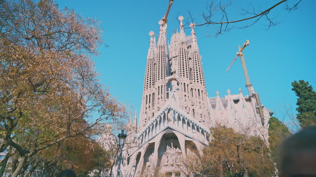 SLO MO Famous catholic church Sagrada Familia in Barcelona