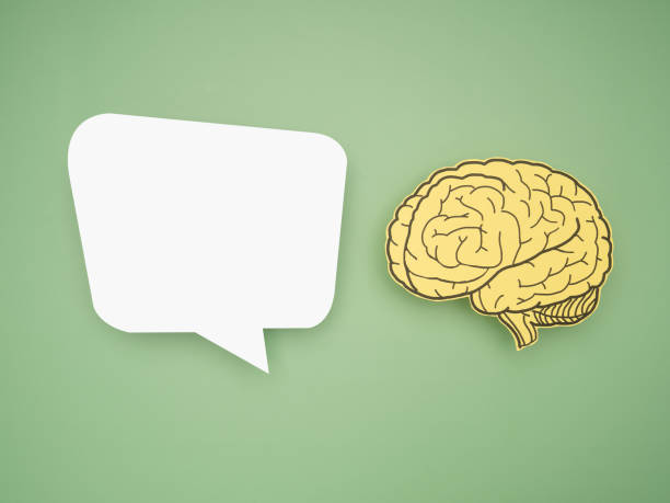 istock White speech bubble and a brain shape made from paper on a green background 1491479875