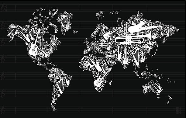銘柄の音楽を世界地図 - globe keyboard点のイラスト素材／クリップアート素材／マンガ素材／アイコン素材
