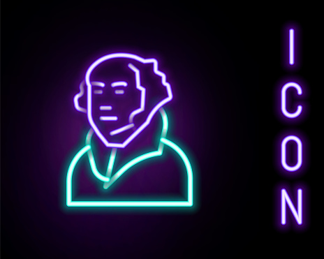 Glowing neon line George Washington icon isolated on black background. Colorful outline concept. Vector.