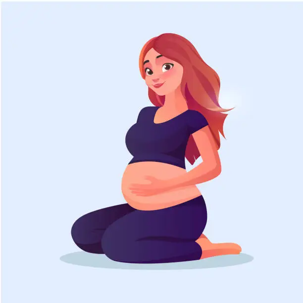 Vector illustration of Pregnant girl in cartoon style. The future mother is engaged in sports. Mother's Day. Vector