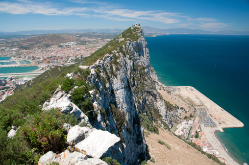 Gibraltar: view of the Rock from the top, looking towards Spain. 
