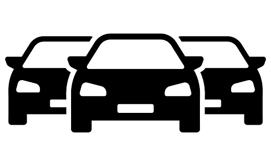 Three Sedan Cars Silhouette in Vector. Car icon. Auto Vehicle Isolated. Automobile Silhouette Front View. Automobile Symbol on White Background.