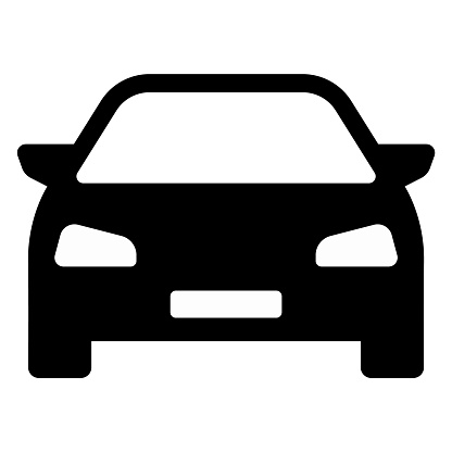 Sedan Car Silhouette in Vector. Car icon. Auto vehicle isolated. Automobile silhouette front view. Automobile symbol on white background stock vector.