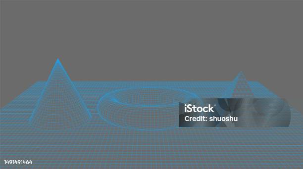Blue Color Wireframe Blue 3d Geometric Shapes Wireframe Pattern Background Stock ...